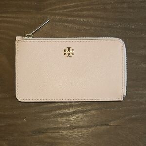 Tory Burch Emerson zip card case in pink quartz saffiano leather